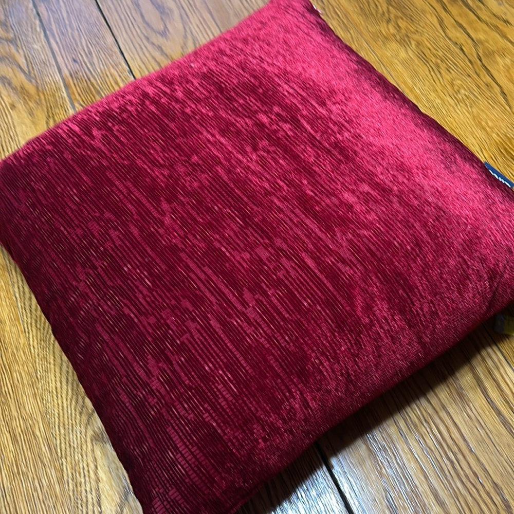 Elite Home red crushed velvet 20” square accent pillow. Feather pillow.